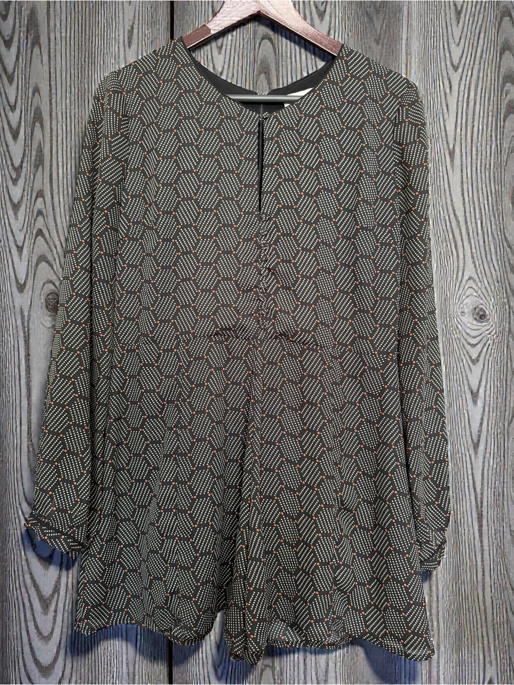 Olive Geometric Long-Sleeve Romper